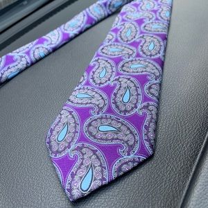 ERMENEGILDO ZEGNA SILK PAISLEY NECK TIE PURPLE